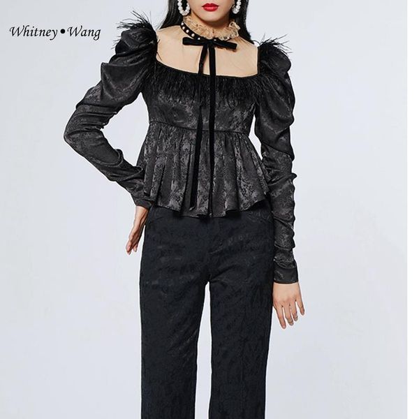 whitney wang 2020 autumn winter fashion vintge style see through mesh patchwork feathers blouse women blusas lady shirt 1, White
whitney wang 2020 autumn winter fashion vintge style see through mesh patchwork feathers blouse women blusas lady shirt 1, White