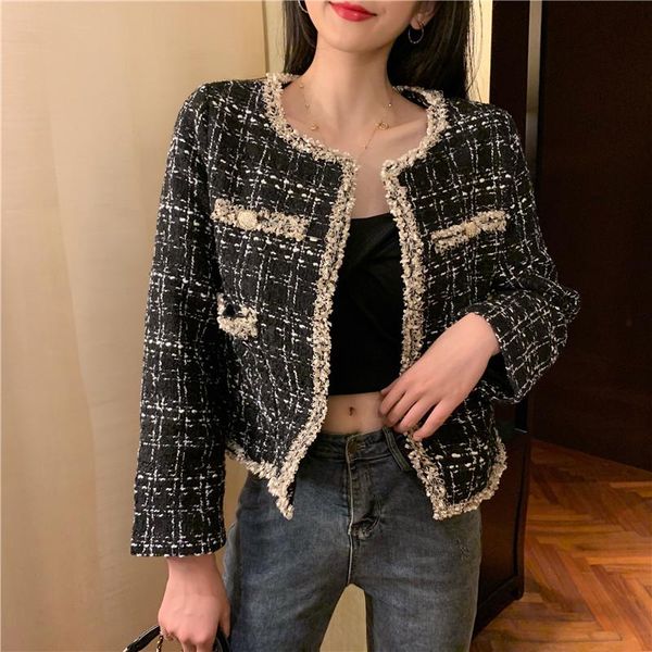 women's suits & blazers vintage double breasted frayed checked tweed coat women 2021 fashion pockets ladies outerwear casual casaco fem, White;black
women's suits & blazers vintage double breasted frayed checked tweed coat women 2021 fashion pockets ladies outerwear casual casaco fem, White;black