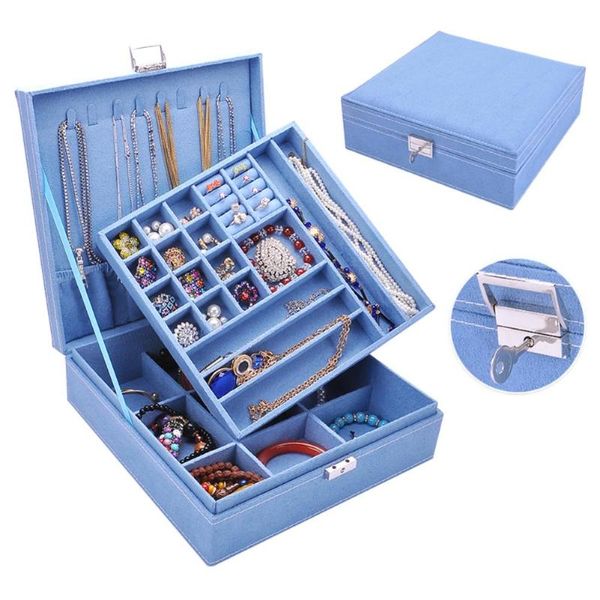 large protable 2 layers lint wooden jewelry box organizer earrings fing rings necklace bracelets choker display storage case box, Pink;blue
large protable 2 layers lint wooden jewelry box organizer earrings fing rings necklace bracelets choker display storage case box, Pink;blue