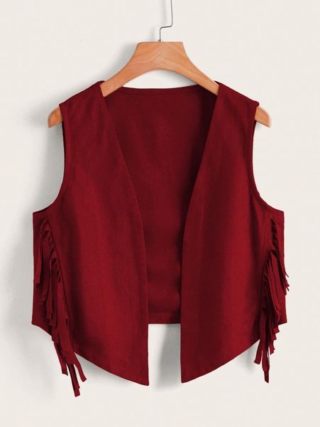 open front fringe side vest jacket 33nq#, Black;brown 
open front fringe side vest jacket 33nq#, Black;brown