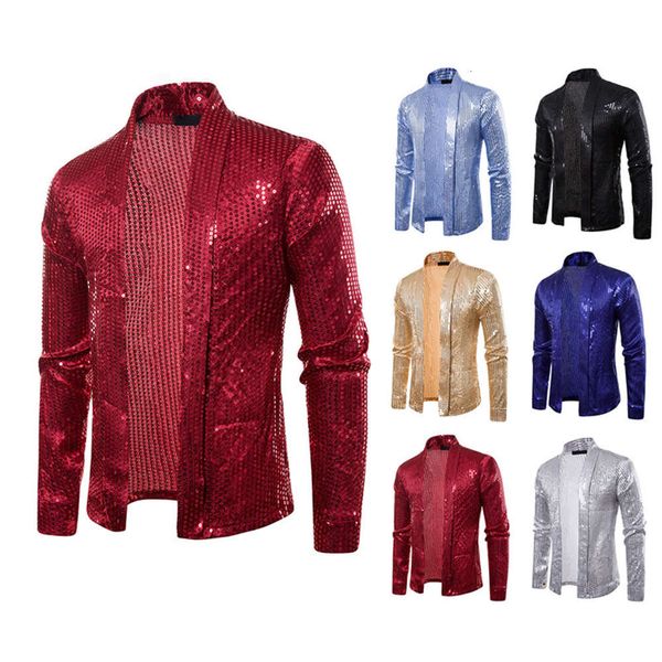 2020 spring and summer new button less cardigan men's t-shirt bright face nightclub casual sweater, White;black
2020 spring and summer new button less cardigan men's t-shirt bright face nightclub casual sweater, White;black