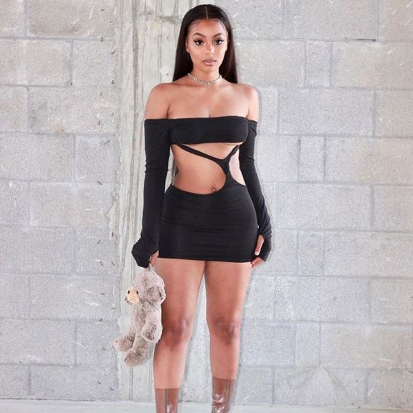 off shoulder hollow out dress women long sleeve solid bodycon mini dress 2021 autumn party dresses female clubwear, Black;gray 
off shoulder hollow out dress women long sleeve solid bodycon mini dress 2021 autumn party dresses female clubwear, Black;gray