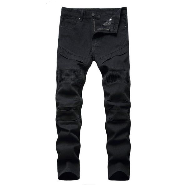 men's biker jeans black white pleated stretch denim pants plus size slim straight classic trousers, Blue
men's biker jeans black white pleated stretch denim pants plus size slim straight classic trousers, Blue