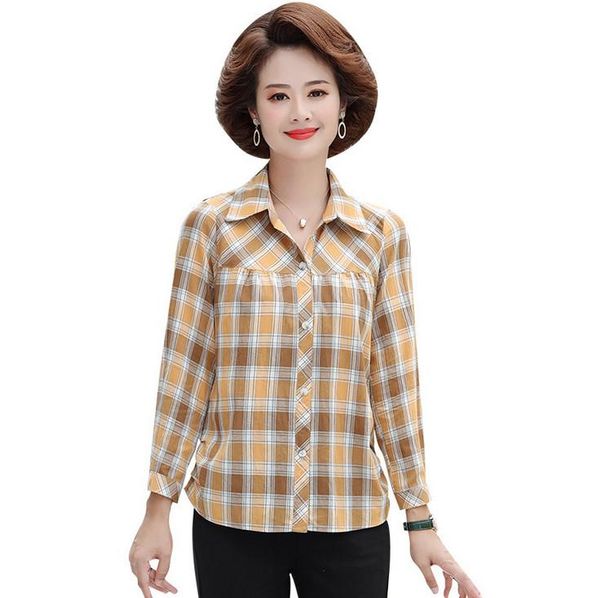 women's blouses & shirts middle age women cotton plaid shirt casual plus size spring autumn blouse mother long sleeve, White
women's blouses & shirts middle age women cotton plaid shirt casual plus size spring autumn blouse mother long sleeve, White