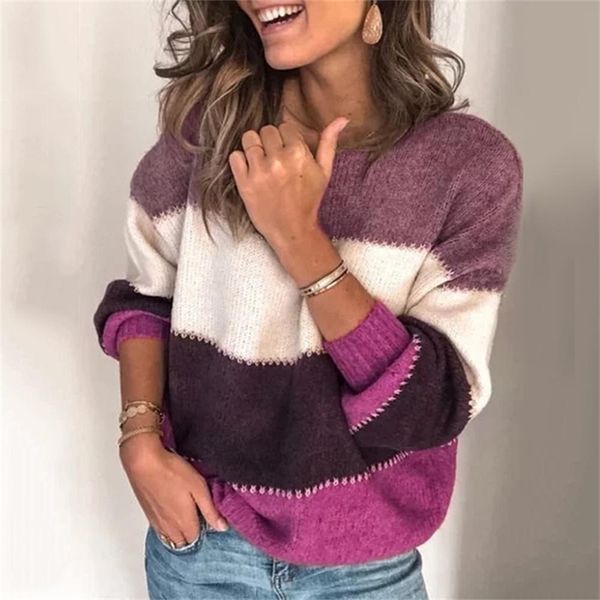 fashion women striped autumn winter o neck long sleeve sweater loose knit pullover patchwork pull femme jersey mujer y200910, White;black
fashion women striped autumn winter o neck long sleeve sweater loose knit pullover patchwork pull femme jersey mujer y200910, White;black