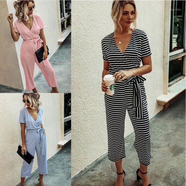 women's jumpsuits & rompers summer women's overalls fashion striped v-neck short-sleeved waist tie was thin women jumpsuit and mon, Black;white
women's jumpsuits & rompers summer women's overalls fashion striped v-neck short-sleeved waist tie was thin women jumpsuit and mon, Black;white