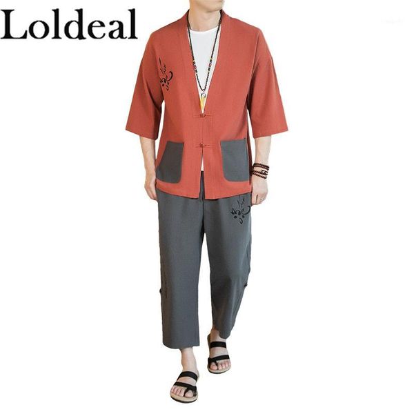 loldeal men's middle-sleeved shirt set chinese style printed pocket decoration cotton kimono + cropped pants1, Gray
loldeal men's middle-sleeved shirt set chinese style printed pocket decoration cotton kimono + cropped pants1, Gray