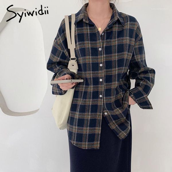 women's blouses & shirts syiwidii plaid shirt women oversized vintage blue blouse casual loose long sleeve 2021 fashion spring autumn, White
women's blouses & shirts syiwidii plaid shirt women oversized vintage blue blouse casual loose long sleeve 2021 fashion spring autumn, White