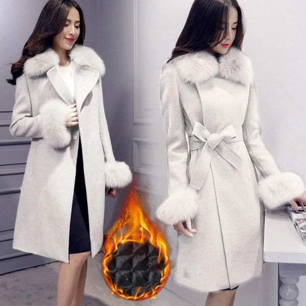 2019 coat women wool plus size fashion winter solid lapel long fur sleeve belt faux fur collar coat cashmere woolen winter1, Black
2019 coat women wool plus size fashion winter solid lapel long fur sleeve belt faux fur collar coat cashmere woolen winter1, Black