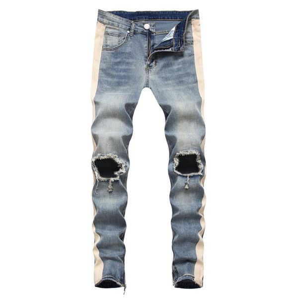pantalon homme classique new retro spijkerbroeken heren white striped side knee hole jean homme slim fit side zipper jeans men, Blue
pantalon homme classique new retro spijkerbroeken heren white striped side knee hole jean homme slim fit side zipper jeans men, Blue