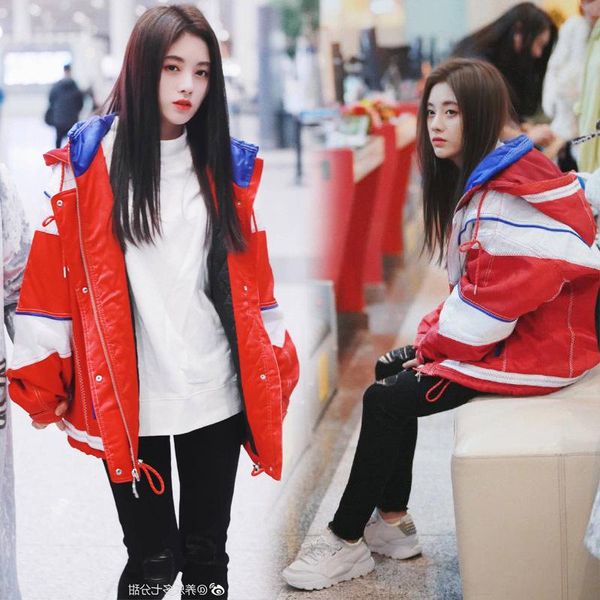 jujing yi star in same red and white color matching hooded jacket leisure draw string ski-wear, cotton-padded jacket, Black
jujing yi star in same red and white color matching hooded jacket leisure draw string ski-wear, cotton-padded jacket, Black
