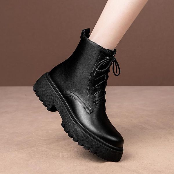 genuine leather shoes woman autumn winter platform ankle boots for women cross tied working casual chunky heels boots, Black
genuine leather shoes woman autumn winter platform ankle boots for women cross tied working casual chunky heels boots, Black