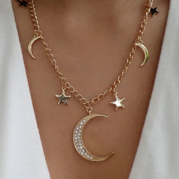 European and American fashion jewelry ins Wind personality star moon series necklace alloy diamond star moon neck chain gold, Silver
European and American fashion jewelry ins Wind personality star moon series necklace alloy diamond star moon neck chain gold, Silver