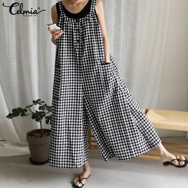 celmia women vintage plaid jumpsuits fashion wide leg pants sleeveless casual loose trousers playsuits plus size overalls 7 y200422, Black;white
celmia women vintage plaid jumpsuits fashion wide leg pants sleeveless casual loose trousers playsuits plus size overalls 7 y200422, Black;white