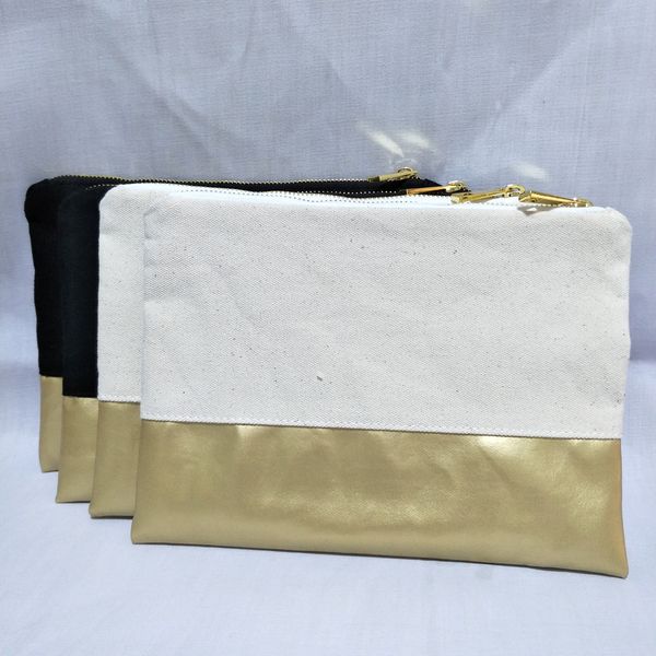 natural cotton/black canvas cosmetic bag with waterproof gold leather bottom matching color lining and gold zip 7x10in makeup bag
natural cotton/black canvas cosmetic bag with waterproof gold leather bottom matching color lining and gold zip 7x10in makeup bag
