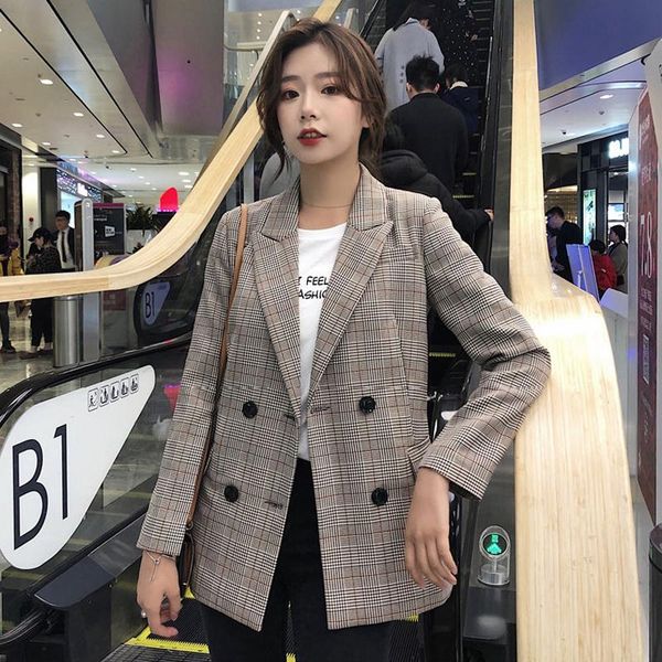women's suits & blazers casual plaid notched collar women blazer jacket chic double breasted full sleeve female jackets outerwear 2021, White;black
women's suits & blazers casual plaid notched collar women blazer jacket chic double breasted full sleeve female jackets outerwear 2021, White;black