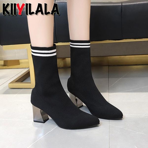 kiiyilala gingham 7cm square heels stretch fabric socks boots women's shoes skinny women pointed knit boots big size 42 43, Black
kiiyilala gingham 7cm square heels stretch fabric socks boots women's shoes skinny women pointed knit boots big size 42 43, Black