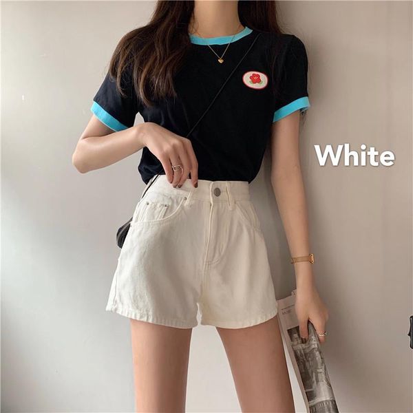 women's shorts women white high waist denim jeans womens 2021 summer black female pockets, White;black
women's shorts women white high waist denim jeans womens 2021 summer black female pockets, White;black