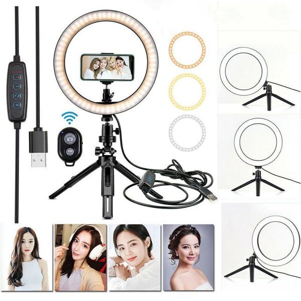 10'' selfie ring tripode movil con phone holder aro de luz para celular led make up with 3 light modes
10'' selfie ring tripode movil con phone holder aro de luz para celular led make up with 3 light modes
