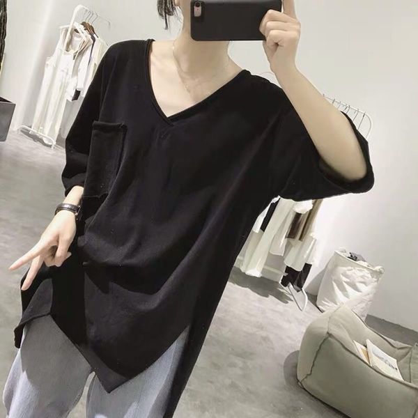 2020 summer loose slimming pocket simple curling front short rear long coat t-shirt short sleeve v-neck split t-shirt base ejwid ejw, White
2020 summer loose slimming pocket simple curling front short rear long coat t-shirt short sleeve v-neck split t-shirt base ejwid ejw, White