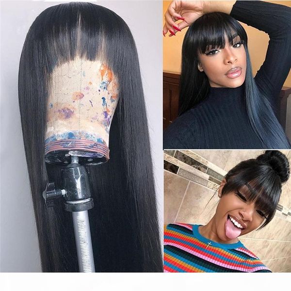 13x6 lace front human hair wig with baby hair silk straight with bangs glueless brazilian fringe wig 360 lace frontal natural hairline, Black
13x6 lace front human hair wig with baby hair silk straight with bangs glueless brazilian fringe wig 360 lace frontal natural hairline, Black