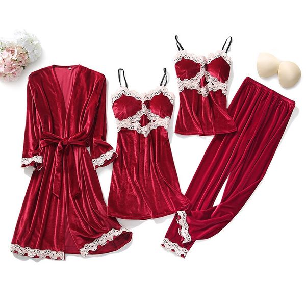 Women Sleep Suit Velour 4PCS Pajamas Set Sleepwear Home Clothing Velvet Nightwear Autumn Winter Intimate Lingerie, 4pcs navy blue 1
Women Sleep Suit Velour 4PCS Pajamas Set Sleepwear Home Clothing Velvet Nightwear Autumn Winter Intimate Lingerie, 4pcs navy blue 1