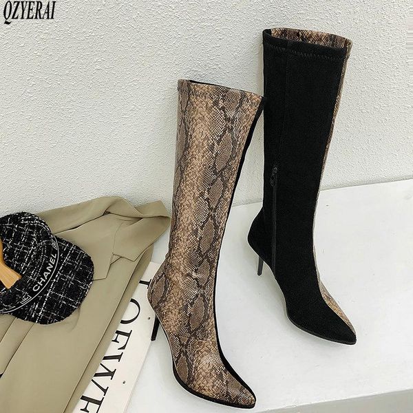women knee high boots snakeskin riding zip women shoes thin high heels boots fashion shoes female party, Black
women knee high boots snakeskin riding zip women shoes thin high heels boots fashion shoes female party, Black