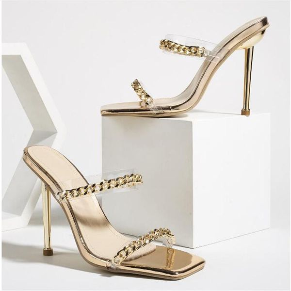 sandals 2021 woman shoes transparent pvc square chain large size electroplating high heel, Black
sandals 2021 woman shoes transparent pvc square chain large size electroplating high heel, Black
