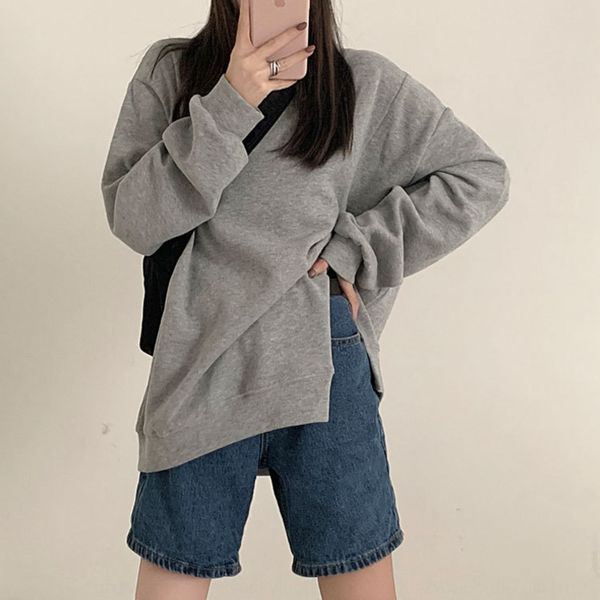 new style south korean round neck split loose and autumn winter sweater new long shirt thin in autumn and winter solid color long sleeve min, Black
new style south korean round neck split loose and autumn winter sweater new long shirt thin in autumn and winter solid color long sleeve min, Black