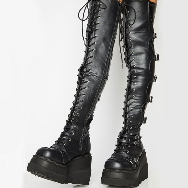 brand design big size 43 shoelaces cosplay motorcycles boots buckles platform wedges high heels thigh high boots women shoes c0202, Black
brand design big size 43 shoelaces cosplay motorcycles boots buckles platform wedges high heels thigh high boots women shoes c0202, Black