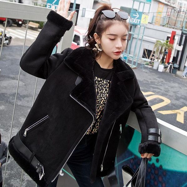 women's motorcycle winter faux leather fur sheepskin jacket long fleece coat female pu simply add merry christmas1, Black
women's motorcycle winter faux leather fur sheepskin jacket long fleece coat female pu simply add merry christmas1, Black