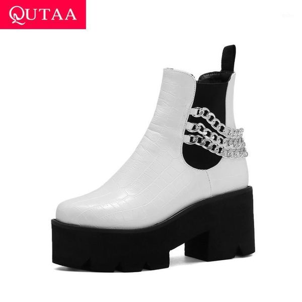qutaa 2021 metal chains platform round toe ankle boots square heel short boots pu patent leather slip on women shoes size 34-431, Black
qutaa 2021 metal chains platform round toe ankle boots square heel short boots pu patent leather slip on women shoes size 34-431, Black