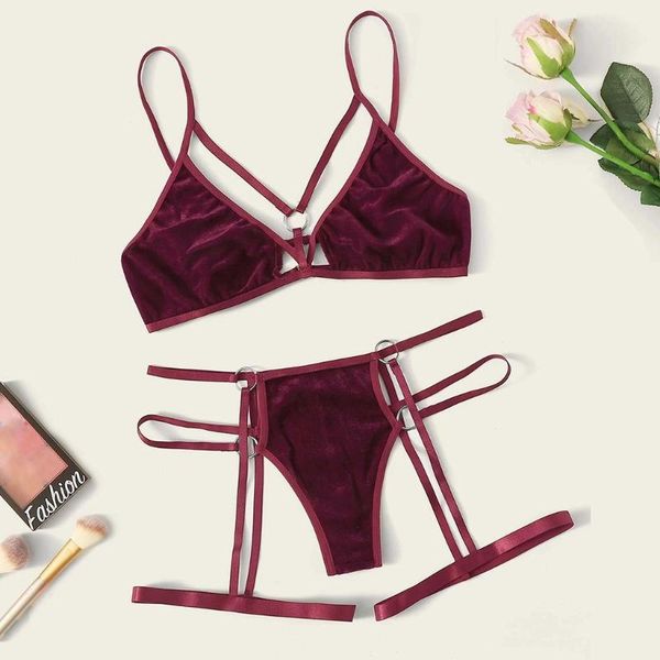 women velvet bandage lingerie set with garter underwear wireless bra g-string underwear lingerie pijama sets feminina s-xl, Red;black
women velvet bandage lingerie set with garter underwear wireless bra g-string underwear lingerie pijama sets feminina s-xl, Red;black