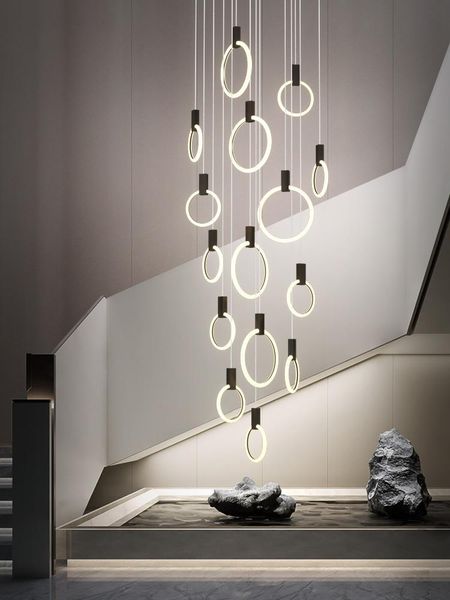 nordic luxury black led spiral staircase long ring chandelier large hanging lamp modern villa lighting living room round fixture
nordic luxury black led spiral staircase long ring chandelier large hanging lamp modern villa lighting living room round fixture