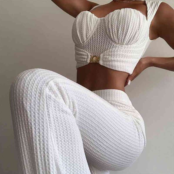 2-piece women tracksuit spaghetti strap crop wide leg pants fashion ladies outfits, White
2-piece women tracksuit spaghetti strap crop wide leg pants fashion ladies outfits, White