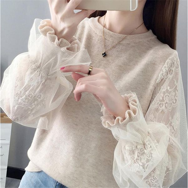 women's sweaters autumn winter women lace knitted pullovers floral mesh patchwork sweater ladies flare sleeve knitwear short bottoming, White;black
women's sweaters autumn winter women lace knitted pullovers floral mesh patchwork sweater ladies flare sleeve knitwear short bottoming, White;black