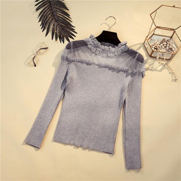women's sweaters autumn winter high collar sweater mesh patchwork lace hollowed knitted long sleeve casual women pullover, White;black
women's sweaters autumn winter high collar sweater mesh patchwork lace hollowed knitted long sleeve casual women pullover, White;black