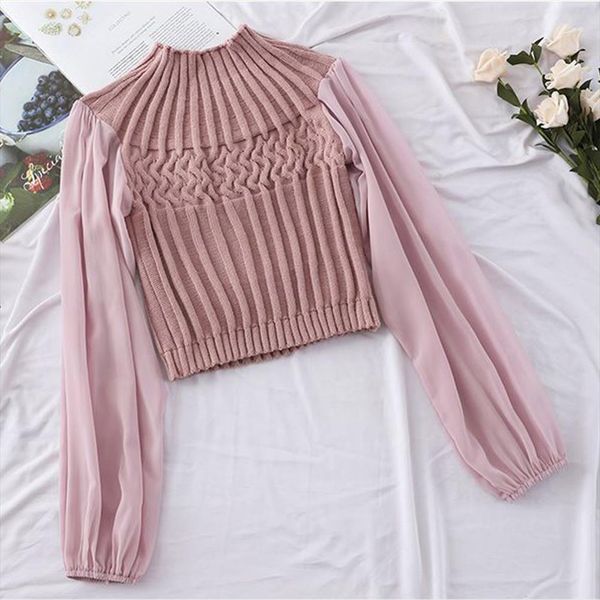 2020 new arrival ladies knit stitching lantern sleeve blouse pullover female shirts women fashion clothes, White
2020 new arrival ladies knit stitching lantern sleeve blouse pullover female shirts women fashion clothes, White