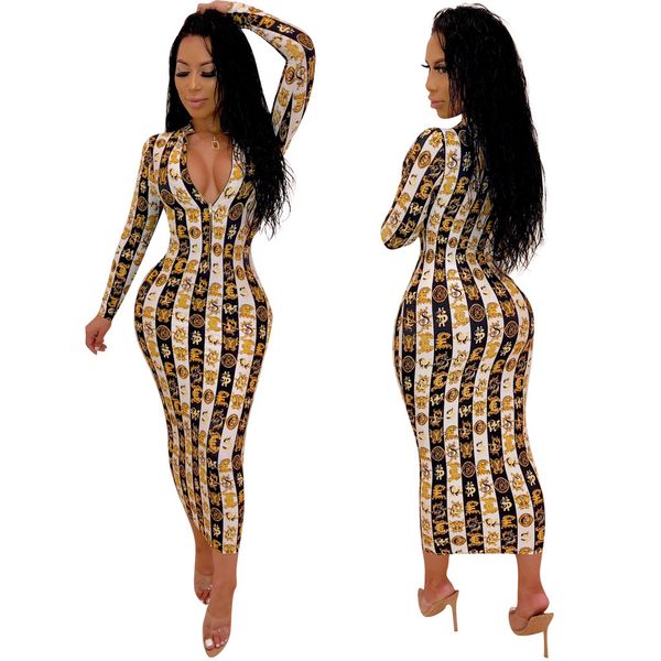 women dress designer printed long sleeve dress v-neck skinny and club style women zip waist printed dress size s-xl, Black;gray
women dress designer printed long sleeve dress v-neck skinny and club style women zip waist printed dress size s-xl, Black;gray