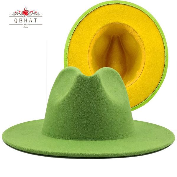 stingy brim hats qbhat lime green with yellow bottom jazz felt women men large faux wool fedora hat patchwork panama cowboy cap, Blue;gray
stingy brim hats qbhat lime green with yellow bottom jazz felt women men large faux wool fedora hat patchwork panama cowboy cap, Blue;gray