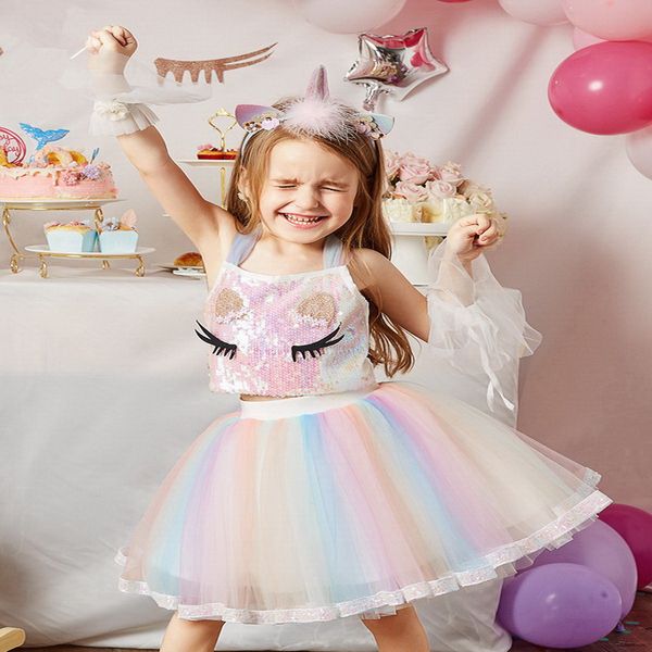 wholesale 2021 new summer girl sets unicorn sequin + rainbow chiffon skirt kids clothes e1288, White
wholesale 2021 new summer girl sets unicorn sequin + rainbow chiffon skirt kids clothes e1288, White