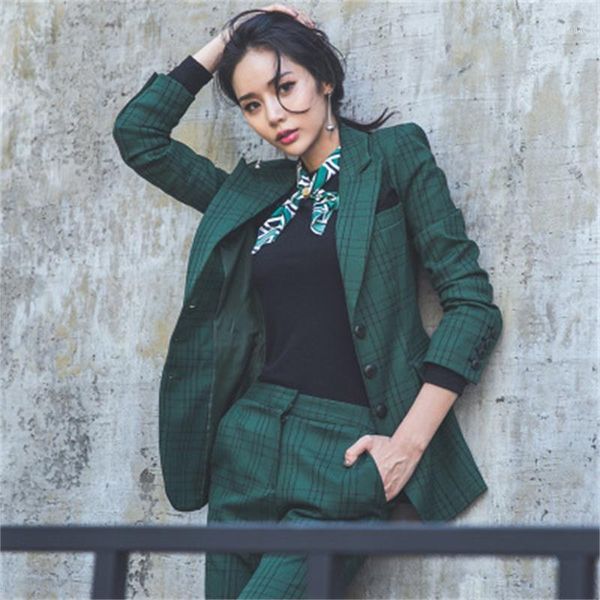 fashion suit suits female spring new korean women's high-quality business suit green plaid blazer + pants two-piece1, White;black
fashion suit suits female spring new korean women's high-quality business suit green plaid blazer + pants two-piece1, White;black