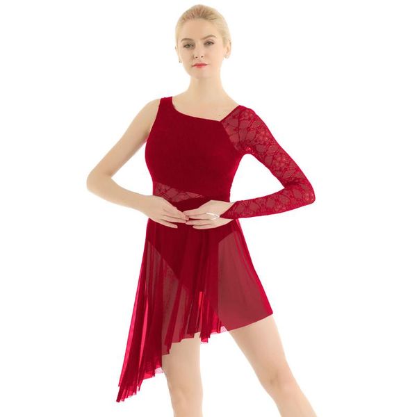 women dancewear lace single long sleeve gymnastics leotard ballet figure skating dress stage performance lyrical dance costumes, Black;red
women dancewear lace single long sleeve gymnastics leotard ballet figure skating dress stage performance lyrical dance costumes, Black;red