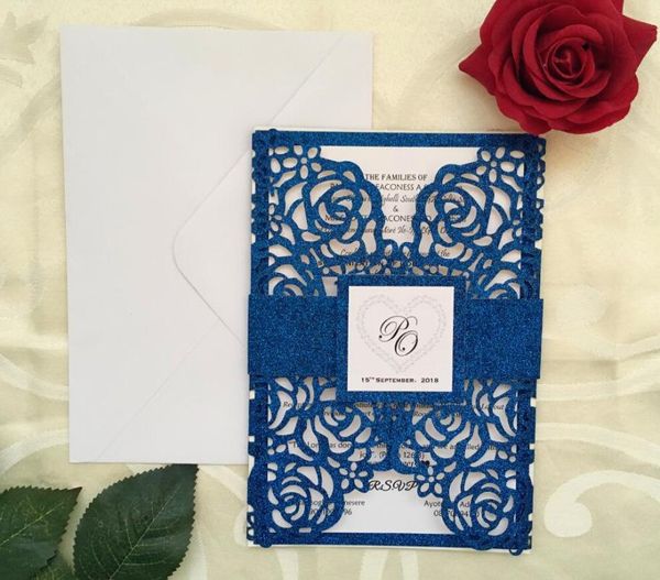 customized glitter blue wedding party invitations, laser cut engagement invitation cards with band, 100pcs, express shipping
customized glitter blue wedding party invitations, laser cut engagement invitation cards with band, 100pcs, express shipping