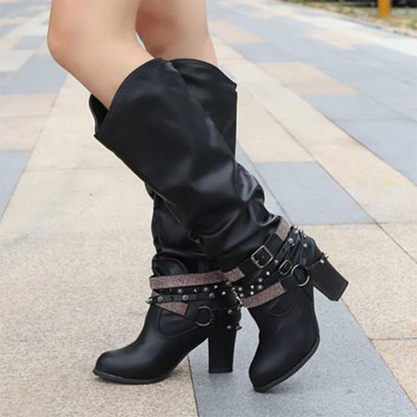 high rivet knee pleated women boots autumn woman bling crystal high heels ladies metal buckle female pu leather shoes plus size, Black
high rivet knee pleated women boots autumn woman bling crystal high heels ladies metal buckle female pu leather shoes plus size, Black