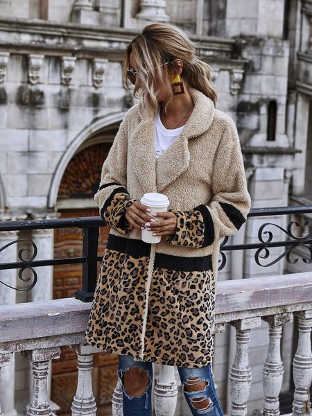 women leopard stitch plush jacket coat fashion autumn winter long style pocket casual teddy thick outwear for female cs2289, Black
women leopard stitch plush jacket coat fashion autumn winter long style pocket casual teddy thick outwear for female cs2289, Black