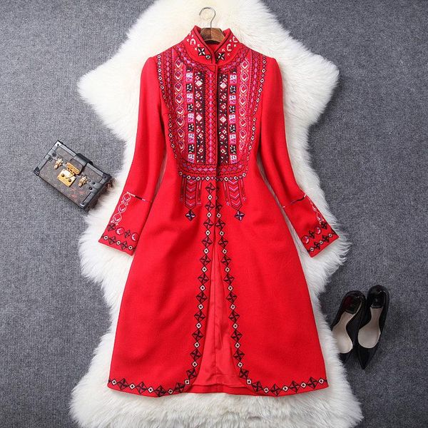 women vintage geometric pattern embroidery coat stand collar a-line mid-length thick coats outerwear new 2020 autumn winter red, Black
women vintage geometric pattern embroidery coat stand collar a-line mid-length thick coats outerwear new 2020 autumn winter red, Black