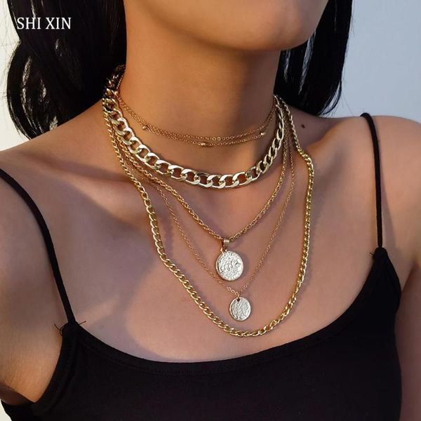 shixin multi layer thick chain with coin pendant necklace for women gold/silver color fashion necklaces on the neck jewelry 2020
shixin multi layer thick chain with coin pendant necklace for women gold/silver color fashion necklaces on the neck jewelry 2020
