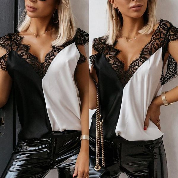 plus size shirt women casual blouse v neck sleeveless lace perspective black white patchwork summer loose clothing 
plus size shirt women casual blouse v neck sleeveless lace perspective black white patchwork summer loose clothing