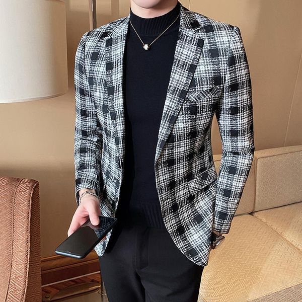 2020 spring men's black and white plaid blazer suit jacket business casual blazers hombre formal party wedding blazers men suits, White;black
2020 spring men's black and white plaid blazer suit jacket business casual blazers hombre formal party wedding blazers men suits, White;black
